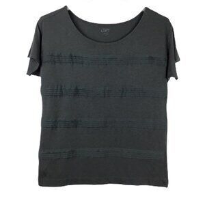 Loft Womens L Gray Blouse Crepe Layered Ruffle Short Sleeve Shirt Round Neck